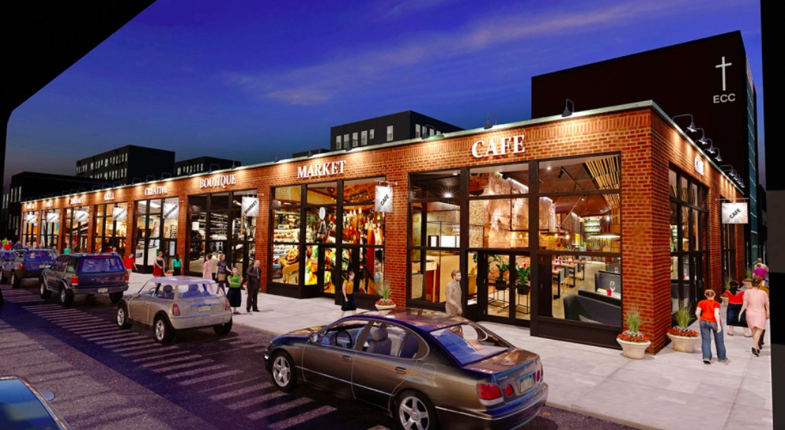 Artist rendition of astoria food hall via vass stevens group