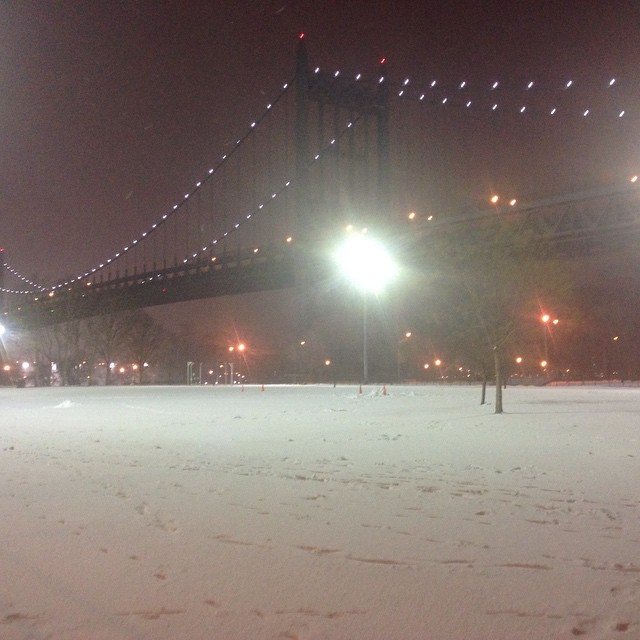 Astoria Park, currently covered in snow